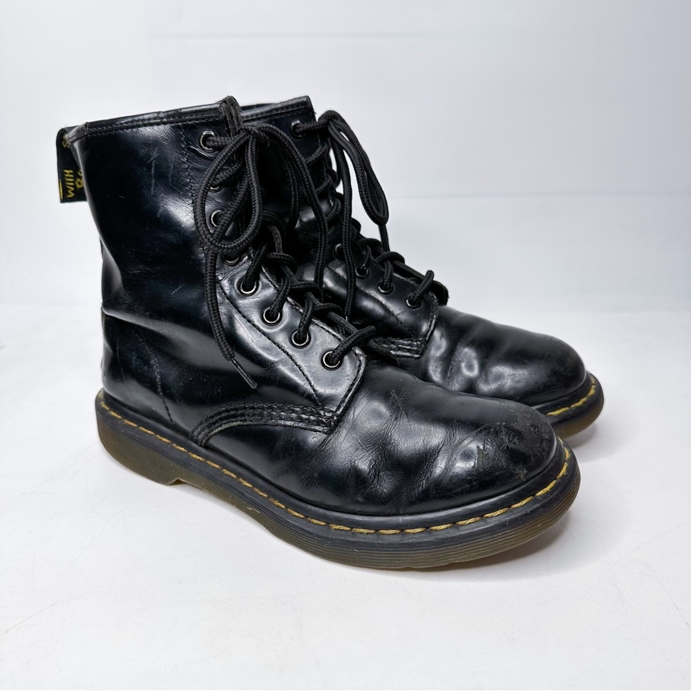 Dr. Martens 1460 Black Combat Boots Slick Leather Size Womens 8